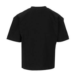 Youth black boxy T-shirt, crew neck; plain back view