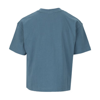 Youth boxy T-shirt in stone blue, crew neck, short sleeves, back view