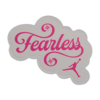 Pink “Fearless” logo graphic patch with Jumpman icon for youth sneakers