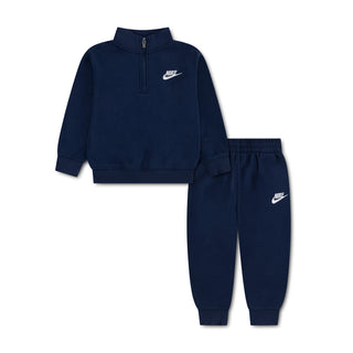 Toddler navy fleece set with quarter-zip sweatshirt and Nike logo joggers