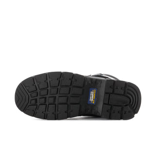 Black boot outsole with deep tread pattern for grip