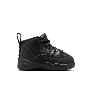 Black toddler high-top sneakers with lace-up, stitched panels, and rubber sole