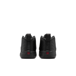 Black toddler high-top sneakers with red '23' on heel, lace-up, and rubber sole