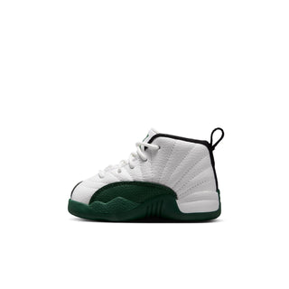Toddler high-top sneaker in white with green side panel, black collar detail, lace-up