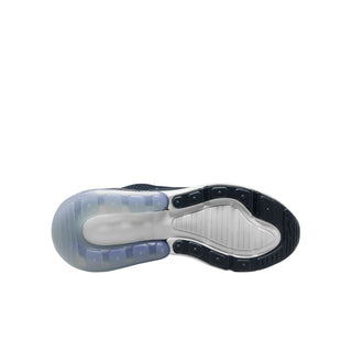 Youth sneaker outsole: dark tread with blue translucent heel and white base