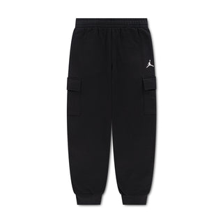 Youth black fleece cargo pants with elastic waist and side cargo pockets