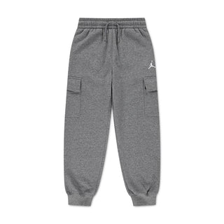 Youth fleece cargo jogger pants in carbon heather gray, drawstring waist and side pockets