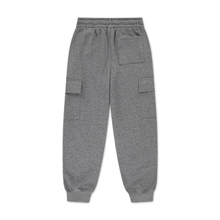 Youth carbon heather gray fleece cargo jogger pants with drawstring waist and side pockets