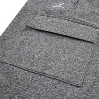 Carbon heather youth fleece cargo pants with elastic waistband and hidden pocket seam