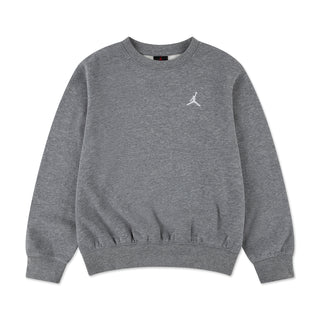 Youth carbon heather fleece crewneck sweatshirt, long sleeves, white logo on chest