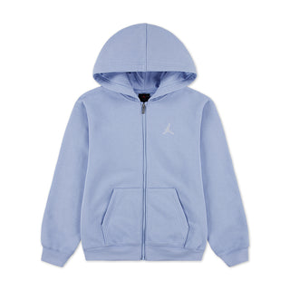 Youth light blue full-zip fleece hoodie with hood, front zipper, and kangaroo pocket