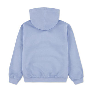 Youth light blue fleece hoodie back view with hood and full-zip seam