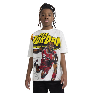 Youth heather gray T-shirt with front Air Jordan graphic and crew neck