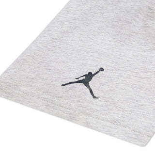Heather gray T-shirt sleeve with small black Jumpman logo