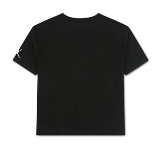 Youth black plain T-shirt with short sleeves and crew neck
