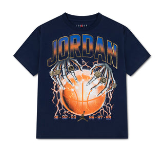 Youth navy graphic T-shirt with Jordan basketball and lightning print