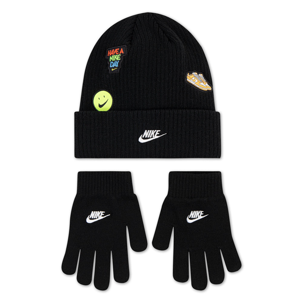 Nike Youth Patch Beanie & Glove Set | Black