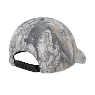 Youth real tree camo snapback cap, black adjustable strap and ventilation holes