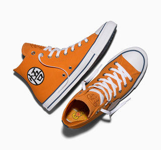 Men's Chuck Taylor high-top sneakers, orange upper with side character graphic and white laces