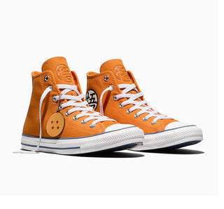 Men's Chuck Taylor high-top sneakers, orange with star patch on the side and white laces