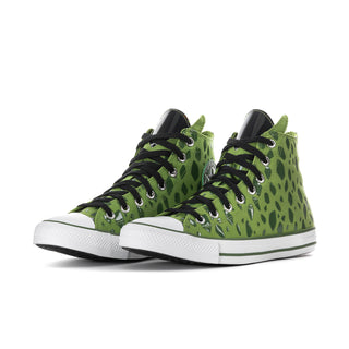 Men's high-top canvas sneakers, side view, bright green with black laces