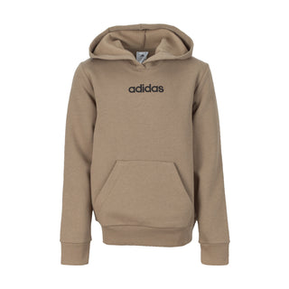 Beige youth pullover hoodie with hood, kangaroo pocket, and adidas chest logo