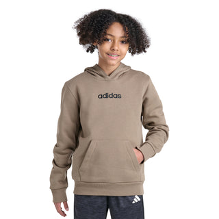 Beige youth pullover hoodie with hood and adidas logo on the front