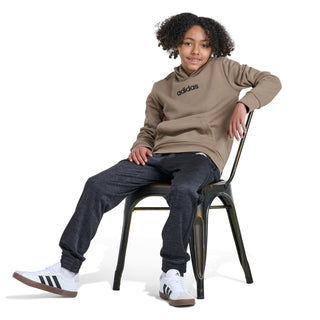 Beige youth pullover hoodie with hood, kangaroo pocket, and adidas logo