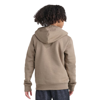 Beige youth pullover hoodie with hood and full back view