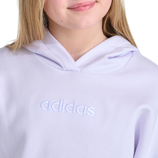 Youth lavender hoodie with adidas logo on chest, drawstring hood