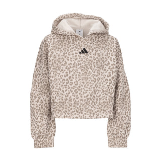 Youth pullover hoodie in light beige leopard print with front pouch pocket