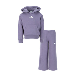 Kids violet fleece set: hoodie and pants with small white logo