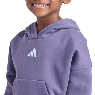 Kids violet fleece hoodie with small white logo on chest