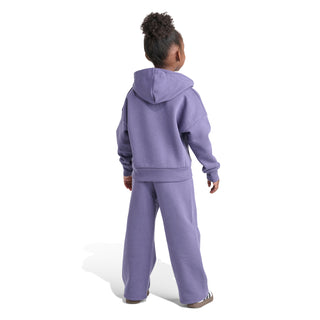 Kids violet fleece set with back hoodie and joggers, full back view