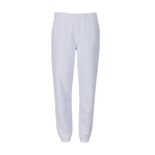 Light purple fleece jogger pants with elastic waistband and ankle cuffs