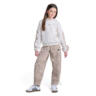 Youth beige leopard-print pants with relaxed barrel leg and elastic waist