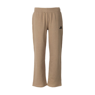 Khaki youth fleece jogger pants with adidas logo on right thigh