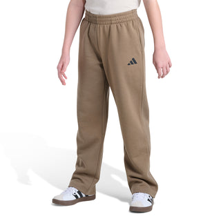 Khaki youth fleece jogger pants with adidas logo on right thigh, full view