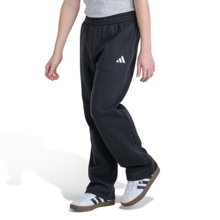 Youth black fleece jogger pants with side logo and relaxed tapered leg openings