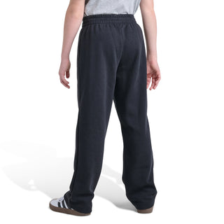 Youth black fleece jogger pants back view with elastic waistband and tapered fit