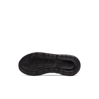 Kids black rubber outsole with tread pattern and flex grooves