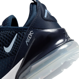 Kids Air Max 270 heel detail, navy mesh with strap pull tab and air unit
