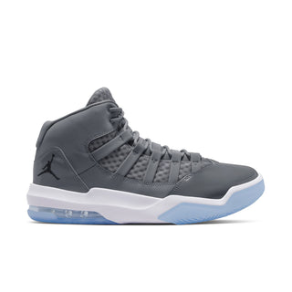 Men's high-top sneakers in dark gray with lace-up, padded collar, blue outsole
