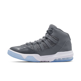 Men's high-top sneakers in dark gray upper, lace-up design, white midsole, blue outsole