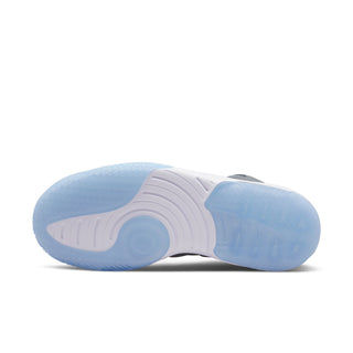 Men's high-top shoe outsole with blue translucent edge and white traction pods