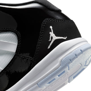 Kids black sneaker side detail with Air Jordan logo and textured panel trim.
