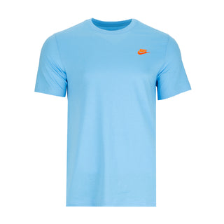 Men's football blue crewneck T-shirt with small Nike logo on left chest