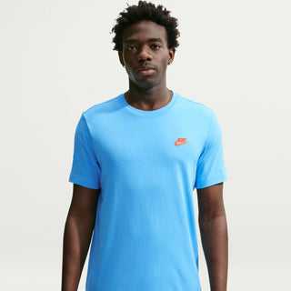 Men's football blue crewneck short-sleeve T-shirt with Nike logo on left chest