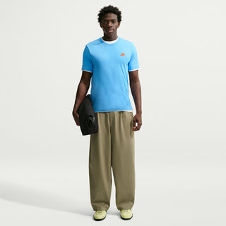 Men's football blue crewneck short-sleeve T-shirt with Nike logo at left chest