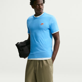 Men's football blue crewneck T-shirt, short sleeves, Nike logo on left chest